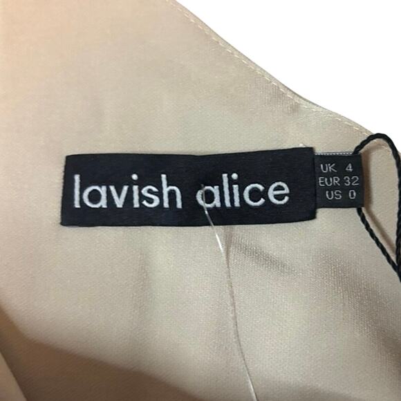 Lavish Alice Beige Halter Midi Dress w/ Obi Belt NWT Size 0 Wedding Guest - Picture 7 of 8